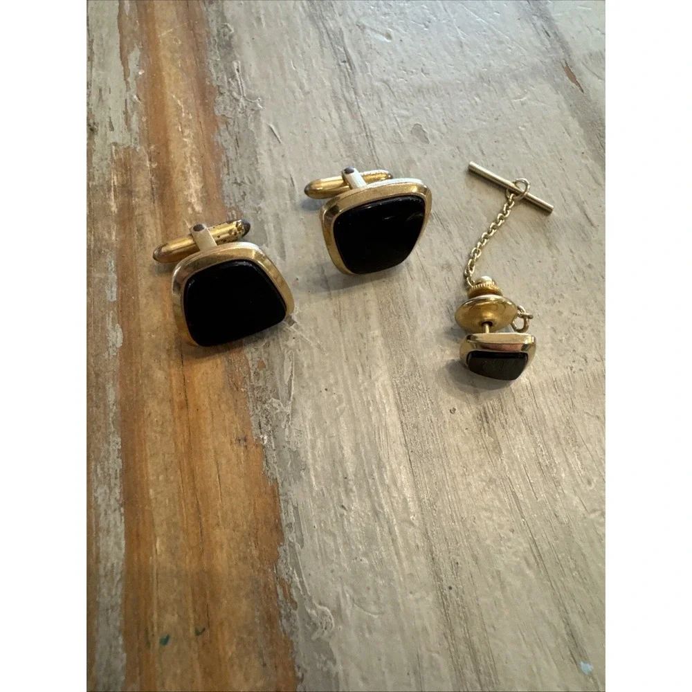 VINTAGE CORRECT QUALITY CUFF LINKS & TIE‎ PIN 1/20 14KT GOLD FILLED